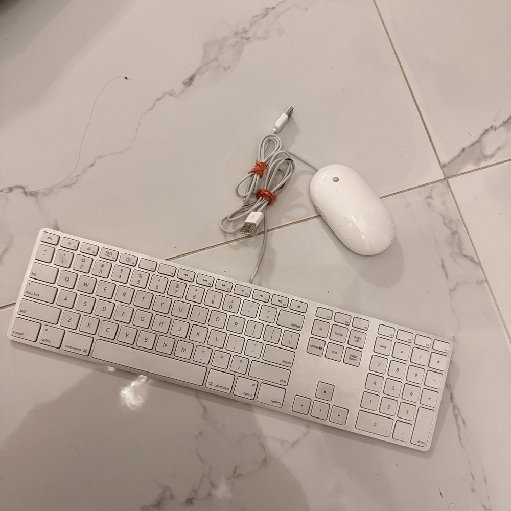 Sleek White Wired Keyboard and Mouse Set
